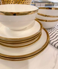 Inspire Me! Home Decor White And Gold Rimmed Porcelain Dinner Set ( 12 Piece Set )