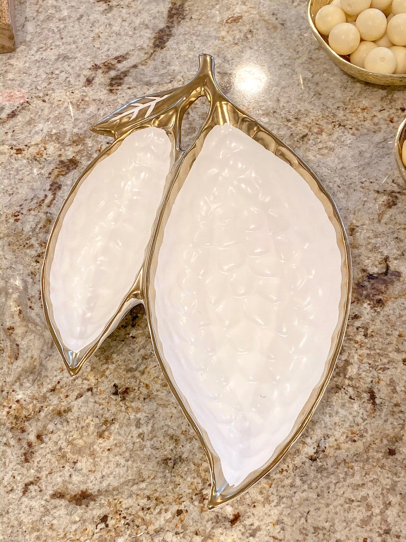 Inspire Me! Home Decor Ceramic Leaf Bowl W/ Gold Detailed Rim (2 Colors)