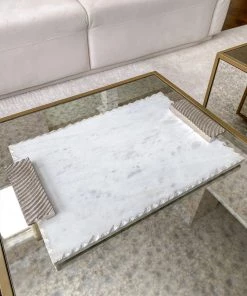 Inspire Me! Home Decor Marble Tray W/ Silver Edge And Textured Handles