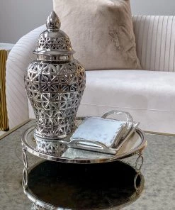 Inspire Me! Home Decor Silver Circle Mirror Tray W/ Circle Feet