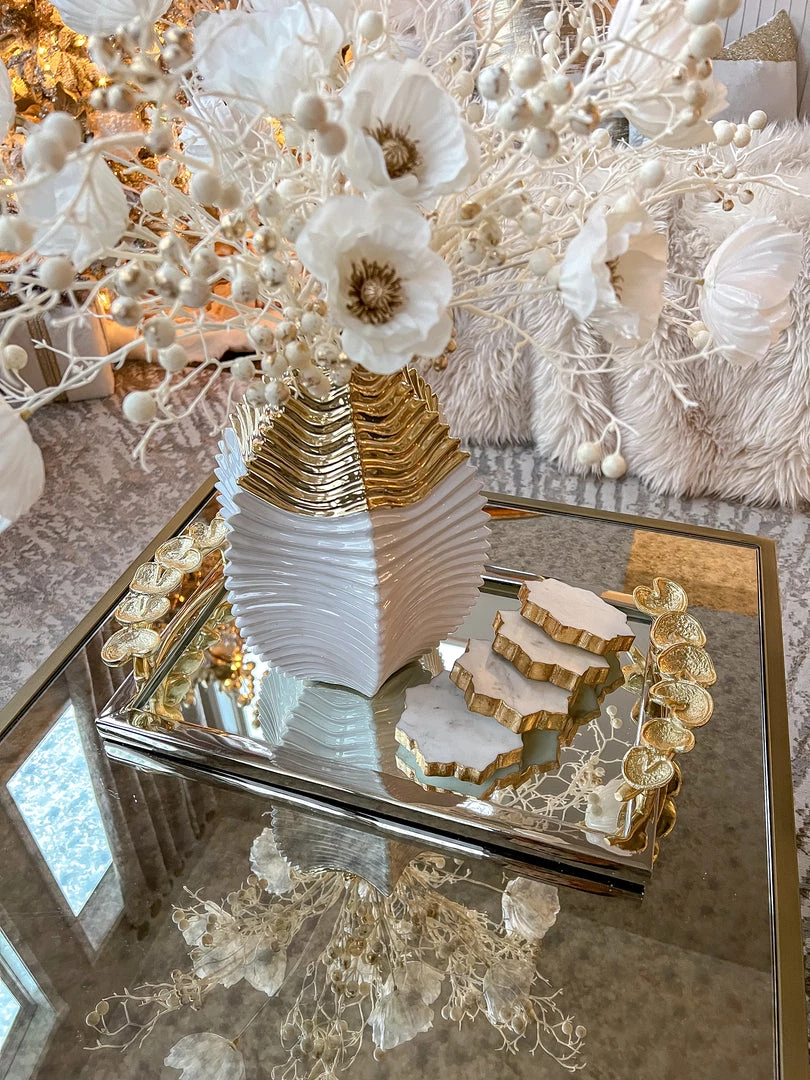 Inspire Me! Home Decor Rectangular Mirror Tray With Silver Border And Gold Leaf Design (2 Sizes)