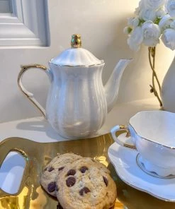 Inspire Me! Home Decor White & Gold Scallop Tea Pot