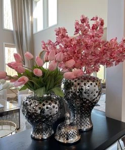 Inspire Me! Home Decor Silver Pierced Patterned Ginger Jar Pierced (2 Sizes)