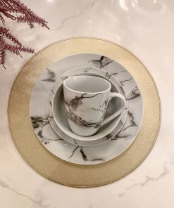 Inspire Me! Home Decor KITCHEN Metallic Marbled 16 Piece Dinner Set