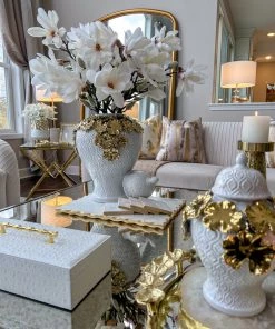 Inspire Me! Home Decor White Textured Ginger Jar With Gold Floral Design (3 Sizes)