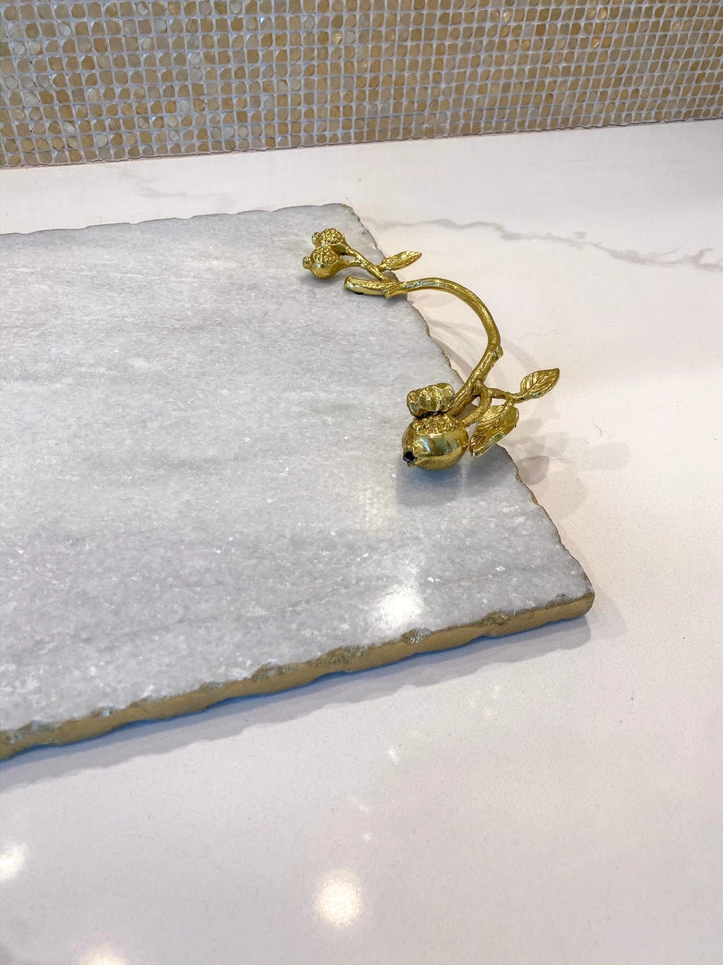 Inspire Me! Home Decor Large Marble Tray With Gold Pomegranate Handles