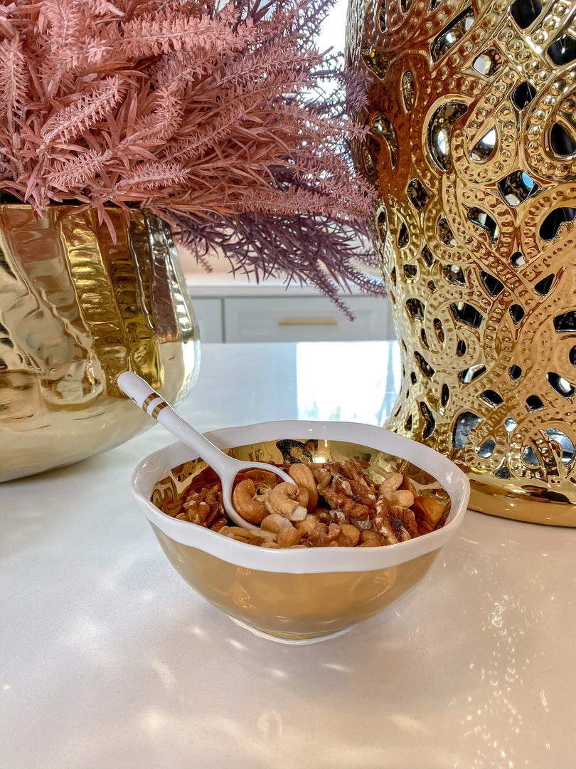 Inspire Me! Home Decor Gold And White Snack Bowl And Spoon Set