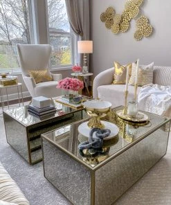 Inspire Me! Home Decor White Marble Round Lazy Susan W/ Gold Textured Edge