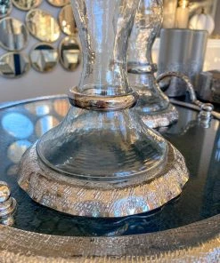 Inspire Me! Home Decor Glass Candle Holder With Silver Ruffle Detail (2 Sizes)