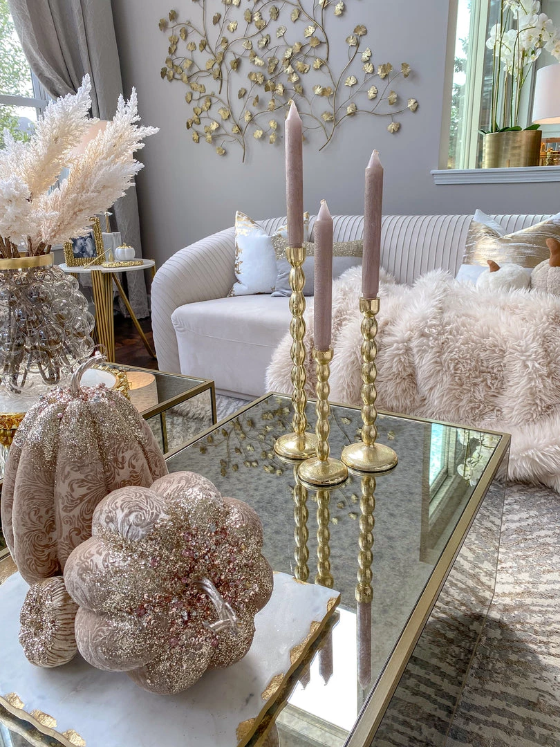 Inspire Me! Home Decor Gold Bead Design Candle Stick (3 Sizes)