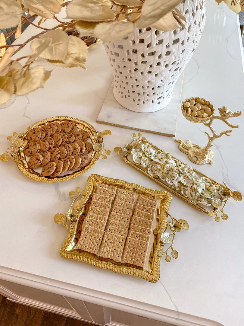 Inspire Me! Home Decor Square Gold Floral Tray With White Enamel Interior