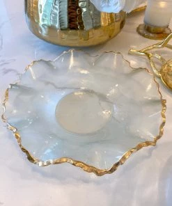 Inspire Me! Home Decor Wavy Glass Bowl W/ Gold Trim