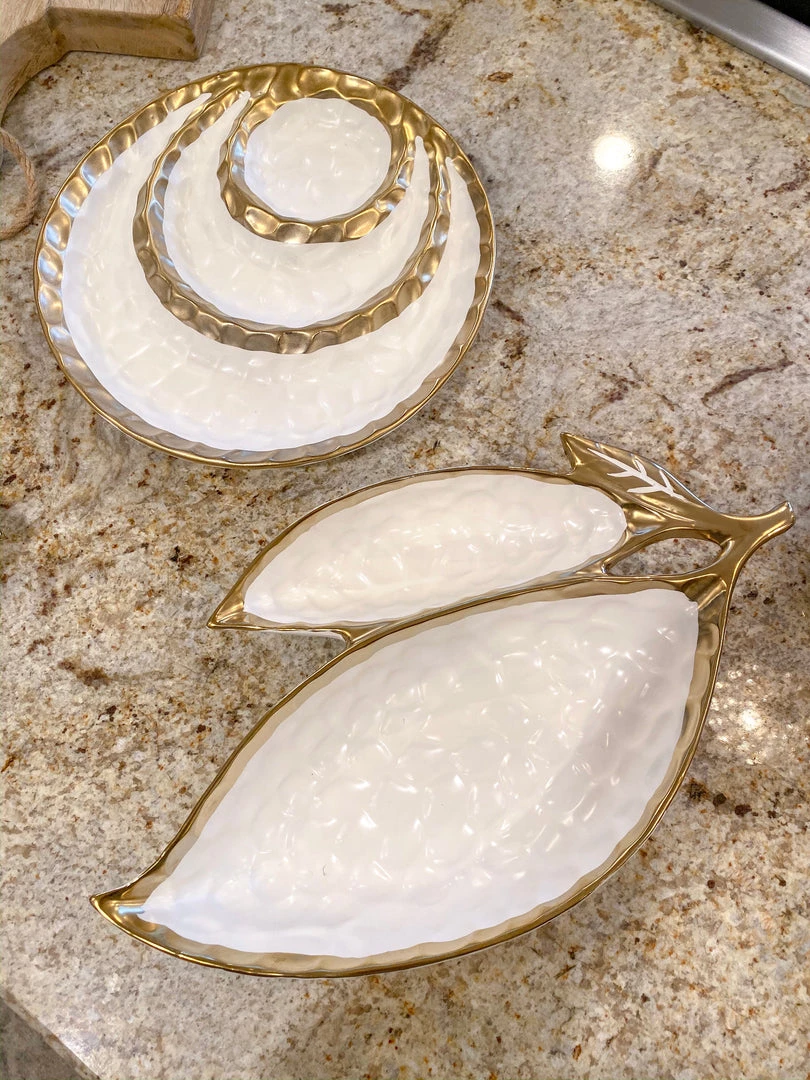 Inspire Me! Home Decor Ceramic Leaf Bowl W/ Gold Detailed Rim (2 Colors)