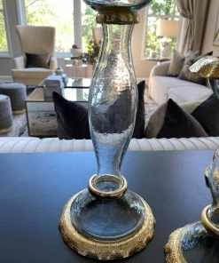 Inspire Me! Home Decor Glass Candle Holders With Gold Ruffle Detail (2 Sizes)