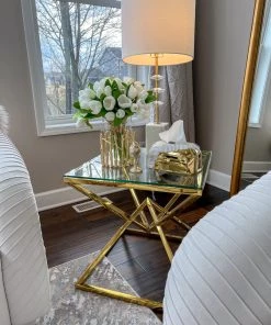 Inspire Me! Home Decor Glass Hurricane/Faux Floral Vase With Gold Twig Design (3 Sizes)