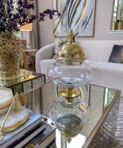 Inspire Me! Home Decor Oversized Round Apothecary Jar W/ Gold Hammered Lid