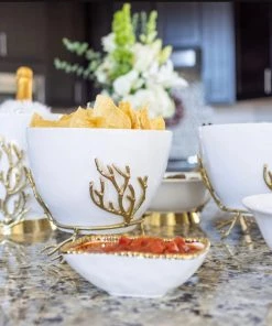 Inspire Me! Home Decor White Ceramic Bowl With Gold Textured Details (2 Sizes) " From Pops Of Color Home Collection"