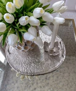Inspire Me! Home Decor Silver Metal Textured Organic Shape Tray