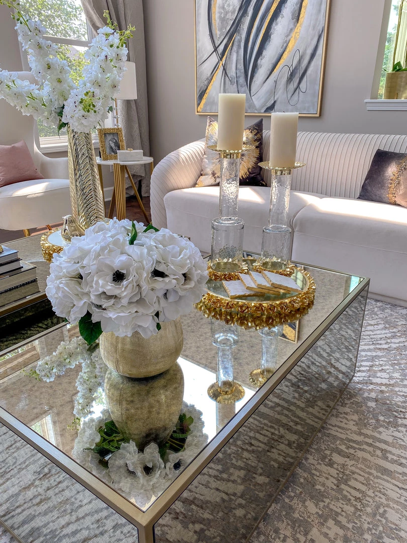 Inspire Me! Home Decor Glass Candle Holder With Gold Metal Floral Details (2 Sizes)