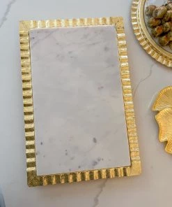Inspire Me! Home Decor Gold Large Rectangle Marble Tray With Ripple Edge (2 Colors)