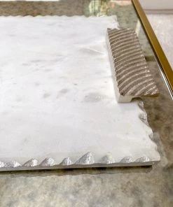 Inspire Me! Home Decor Marble Tray W/ Silver Edge And Textured Handles
