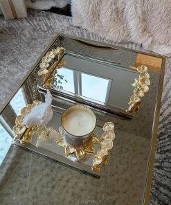 Inspire Me! Home Decor Rectangular Mirror Tray With Silver Border And Gold Leaf Design (2 Sizes)