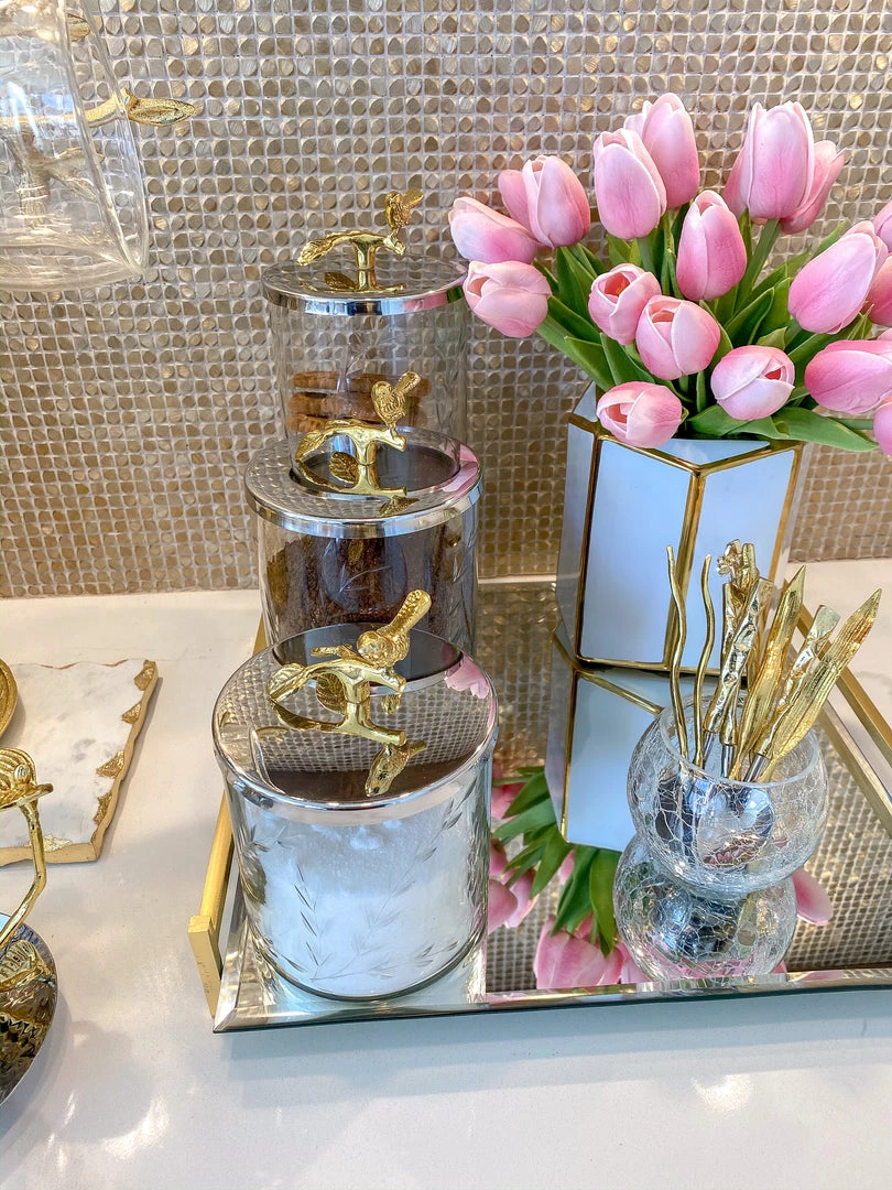 Inspire Me! Home Decor Hammered Glass Canister W/ Gold Bird Lid ( 3 Sizes Available)