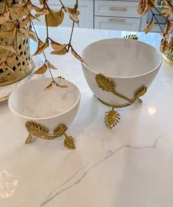 Inspire Me! Home Decor White Ceramic Bowl With Gold Leaf Details (2 Sizes)