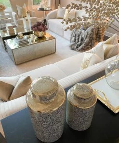 Inspire Me! Home Decor Jars White And Gold Elegant Jar With Lid (2 Sizes)