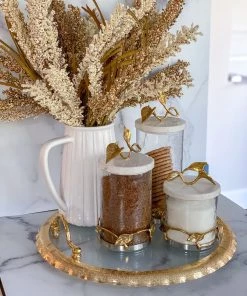 Inspire Me! Home Decor Large Round Glass Tray With Gold Handles And Ruffled Edge