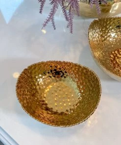 Inspire Me! Home Decor Gold Oval Hammered Porcelain Bowl