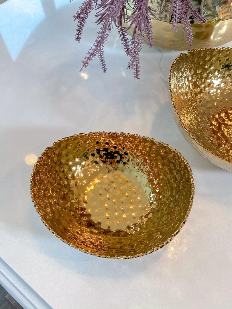 Inspire Me! Home Decor Gold Oval Hammered Porcelain Bowl