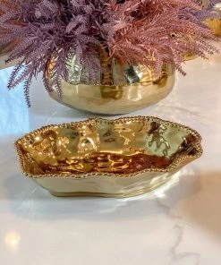 Inspire Me! Home Decor Gold Wavy Beaded Serving Bowl