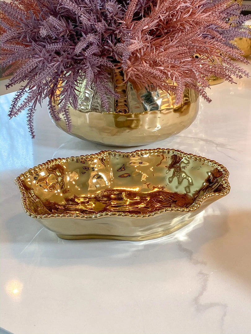 Inspire Me! Home Decor Gold Wavy Beaded Serving Bowl