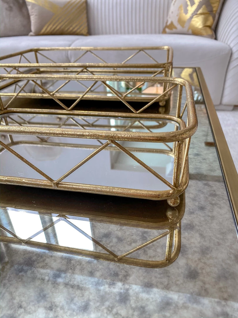 Inspire Me! Home Decor Set Of 2 Gold Mirrored Trays