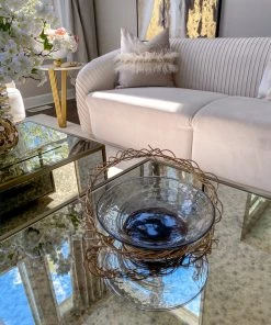 Inspire Me! Home Decor Shallow Glass Bowl With Gold Metal Swirl