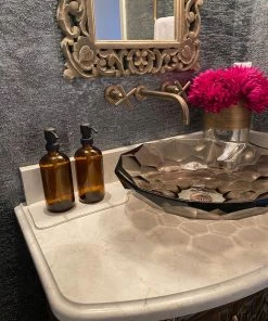 Inspire Me! Home Decor Amber Glass Soap Dispenser W/ Matte Black Finish Pump KITCHEN