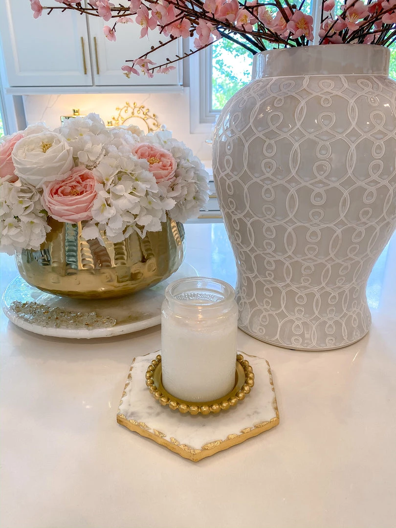 Inspire Me! Home Decor Marble Hexagon Trivet W/ Gold Edge