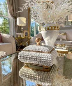 Inspire Me! Home Decor Cream Studded Box W/ Gold Detailing