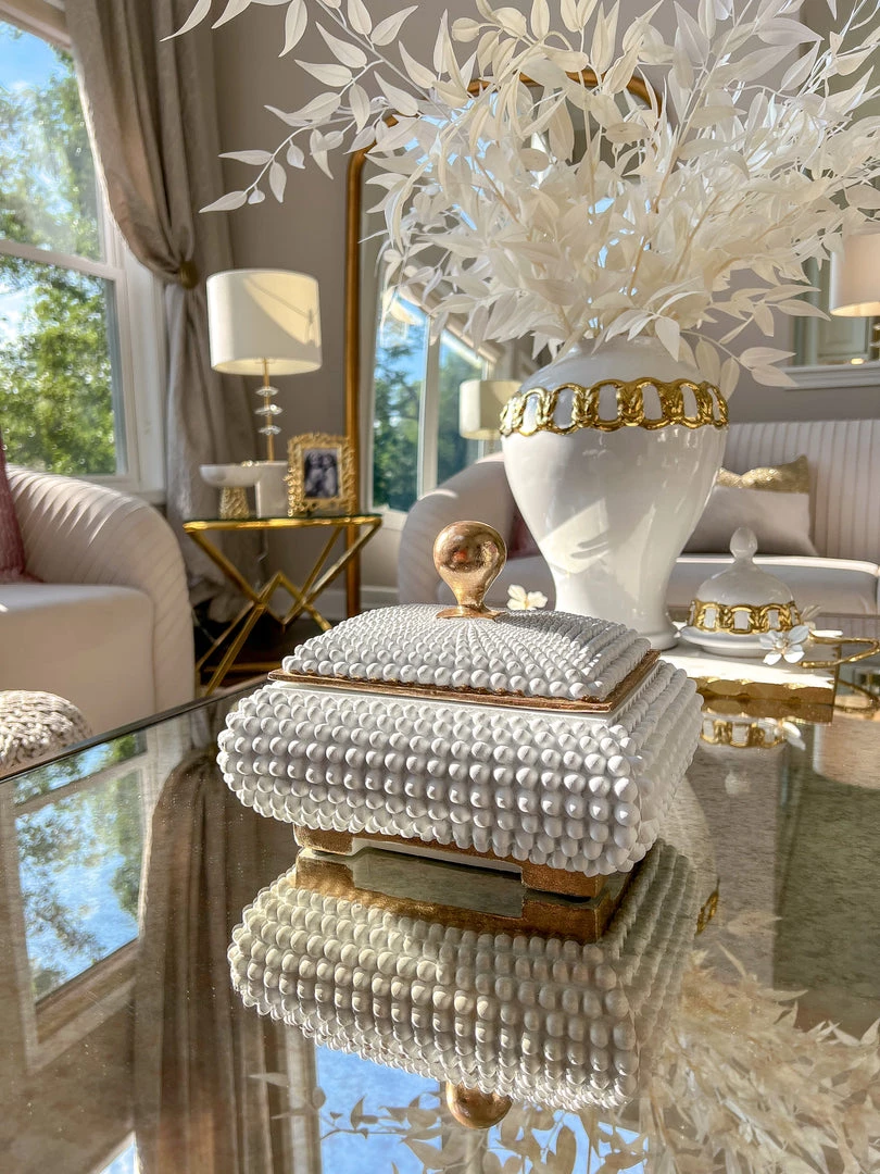 Inspire Me! Home Decor Cream Studded Box W/ Gold Detailing
