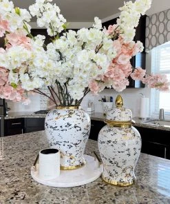 Inspire Me! Home Decor Gold & White Marble Print Ginger Jar