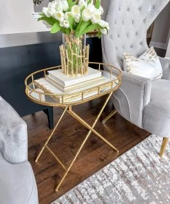 Inspire Me! Home Decor Gold Oval Accent Table With Mirror Top