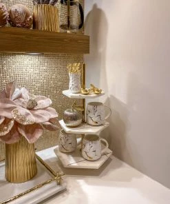 Inspire Me! Home Decor Three Tiered Marble Stand With Gold Inlay