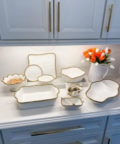 Inspire Me! Home Decor Gold And White Beaded Square Platter