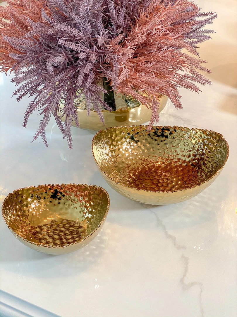 Inspire Me! Home Decor Gold Oval Hammered Porcelain Bowl