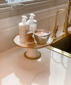 Inspire Me! Home Decor Gold And White Beaded Cake Stand