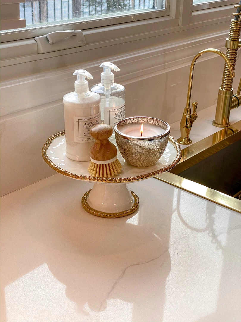 Inspire Me! Home Decor Gold And White Beaded Cake Stand