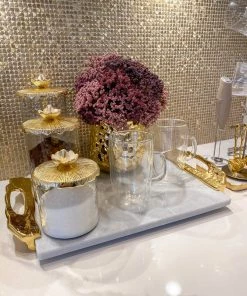 Inspire Me! Home Decor Marble Tray With Gold Lava Handles