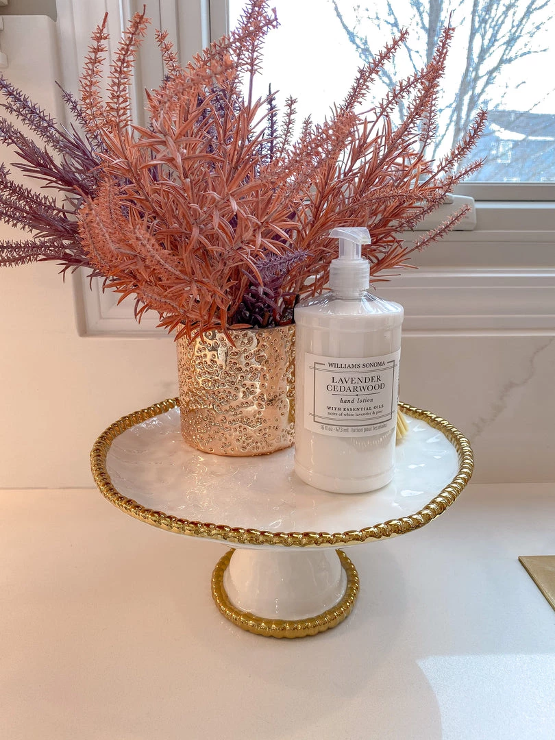 Inspire Me! Home Decor Gold And White Beaded Cake Stand