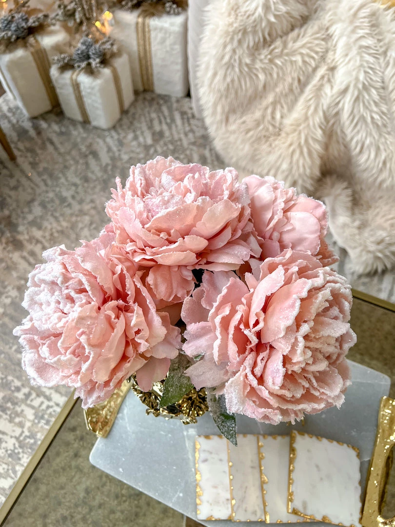 Inspire Me! Home Decor 28" Snow Sprinkled Peony Stem Pink